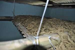 Hempcrete roof Insulation in progress.