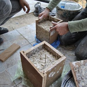 Our first hemp brick with Steve Allin, 2016, Hempcrete Research Kit