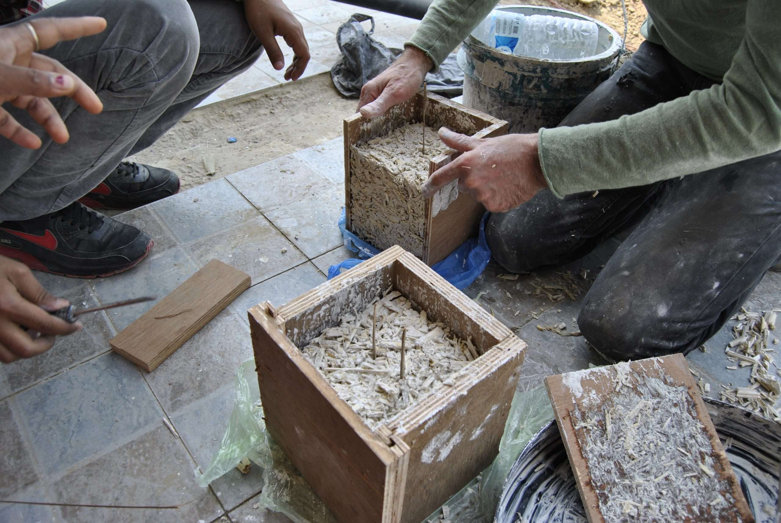Our first hemp brick with Steve Allin, 2016, Hempcrete Research Kit